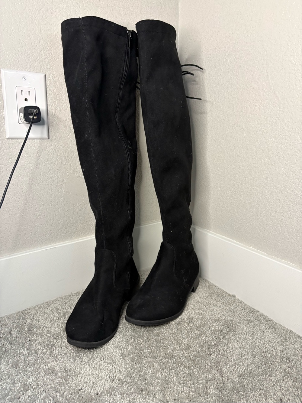 TOP Moda Black Over-The-Knee Faux Suede Boots with Side Zip